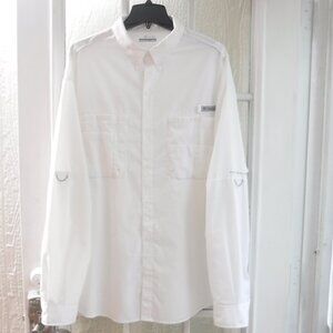 Columbia White Button Down PFG Omni-Shade Roll Tab Long Sleeve Shirt